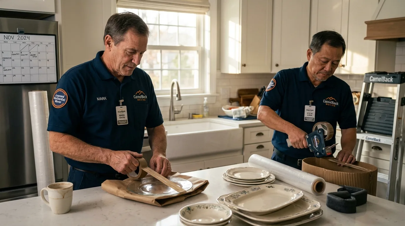 Professional crew packing kitchen dishware in Bristol, IN